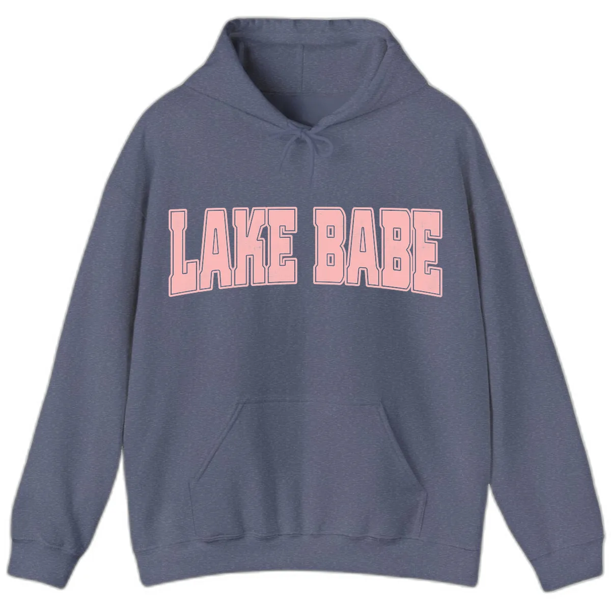 Lake Babe Typography Design Hoodie in Heather Navy