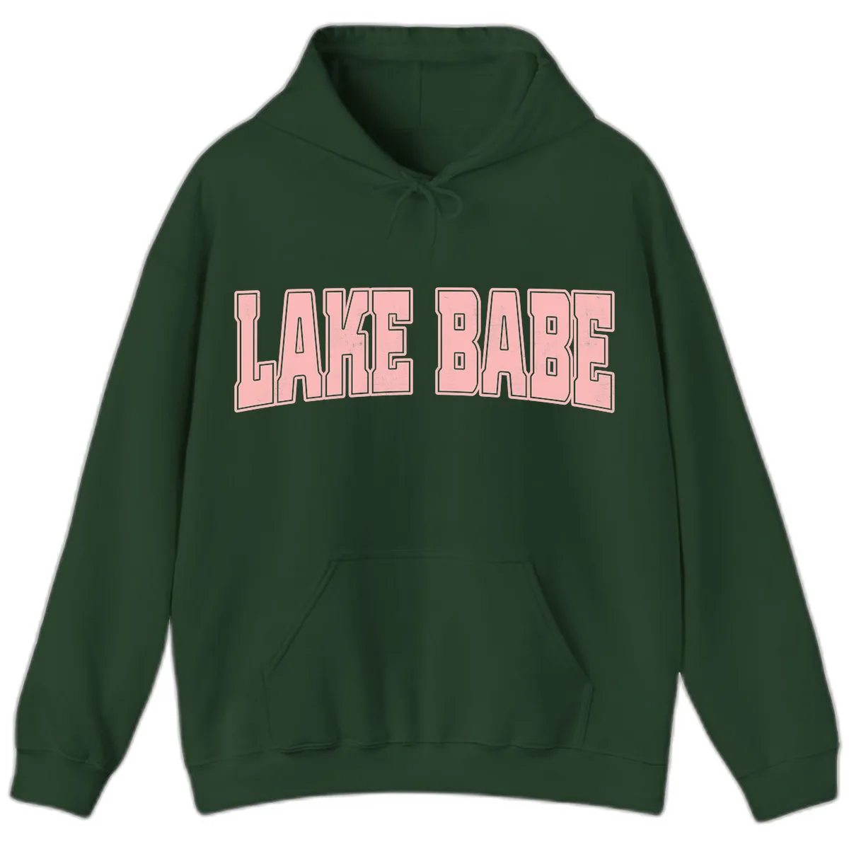Lake Babe Typography Design Hoodie in Forest Green