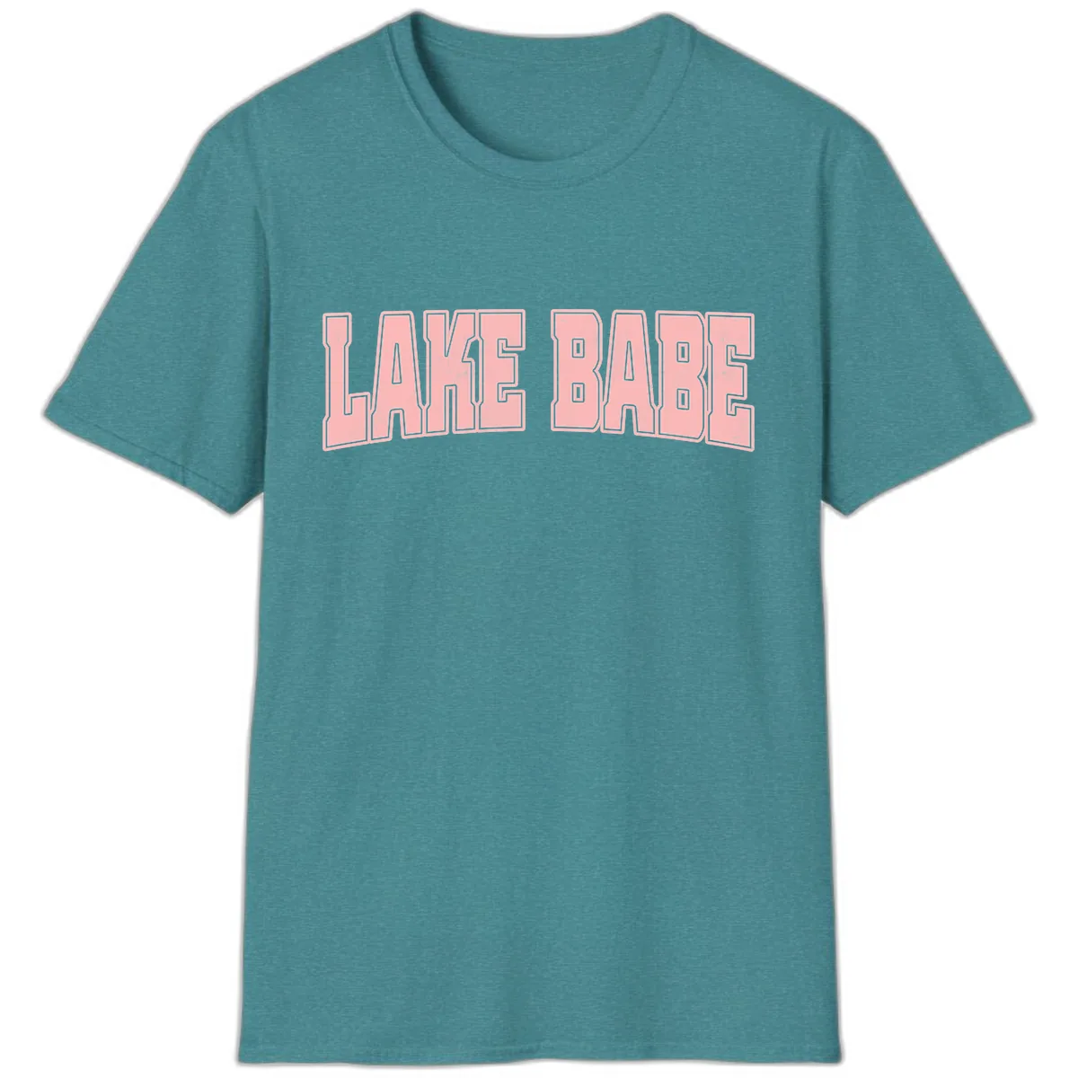 Lake Babe Typography Design T-Shirt in Heather Galapagos Blue