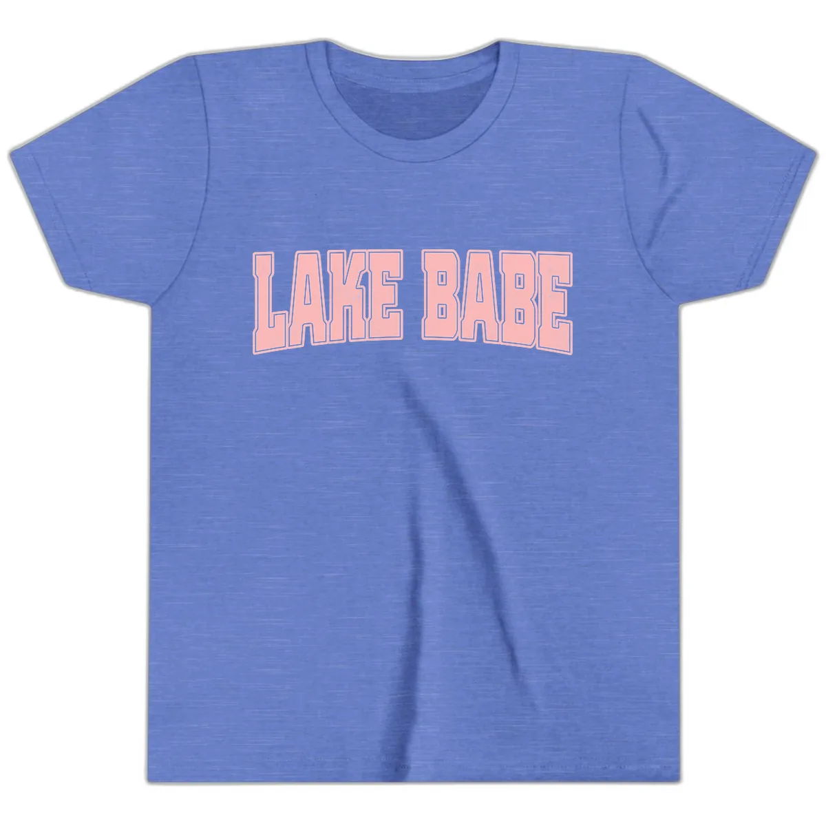 Lake Babe Typography Design Youth T-Shirt in Heather Columbia Blue