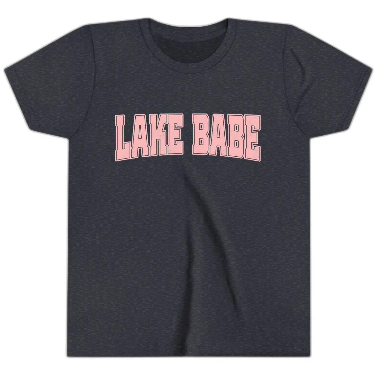 Lake Babe Typography Design Youth T-Shirt in Heather Navy