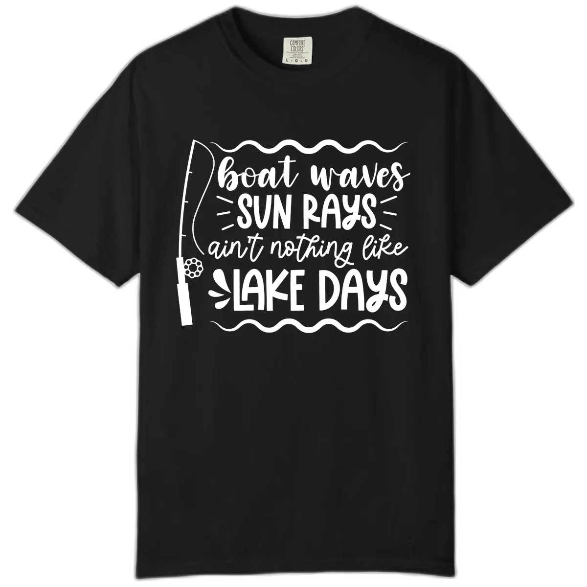 Boat Waves Sun Rays Lake Days Comfort Color in Black