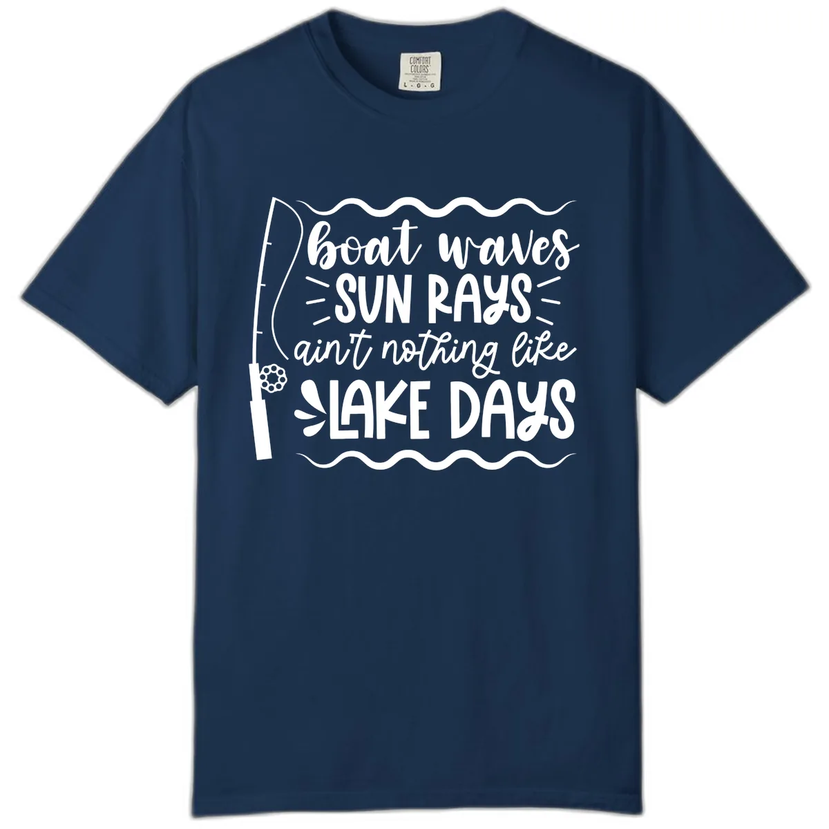 Boat Waves Sun Rays Lake Days Comfort Color in Navy