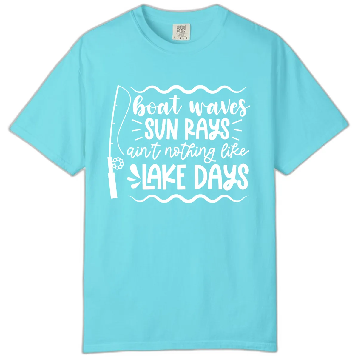 Boat Waves Sun Rays Lake Days Comfort Color in Lagoon Blue