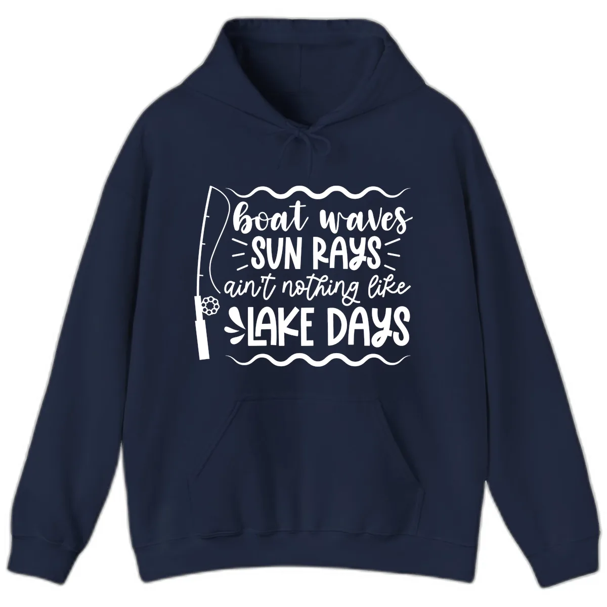 Boat Waves Sun Rays Lake Days Hoodie in Navy