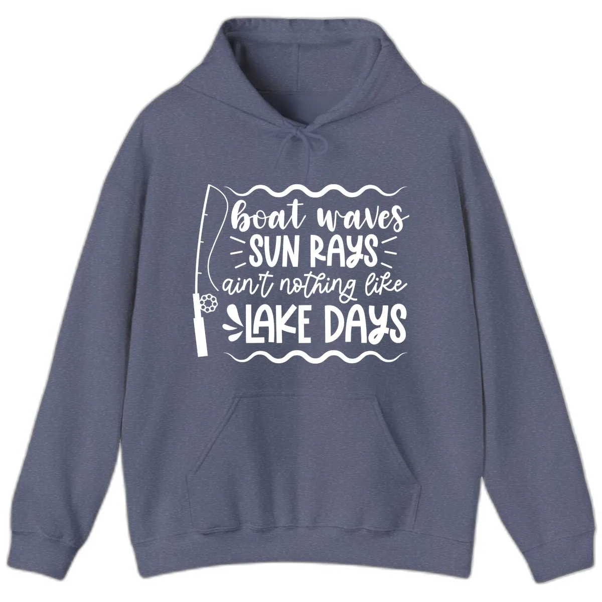 Boat Waves Sun Rays Lake Days Hoodie in Heather Navy