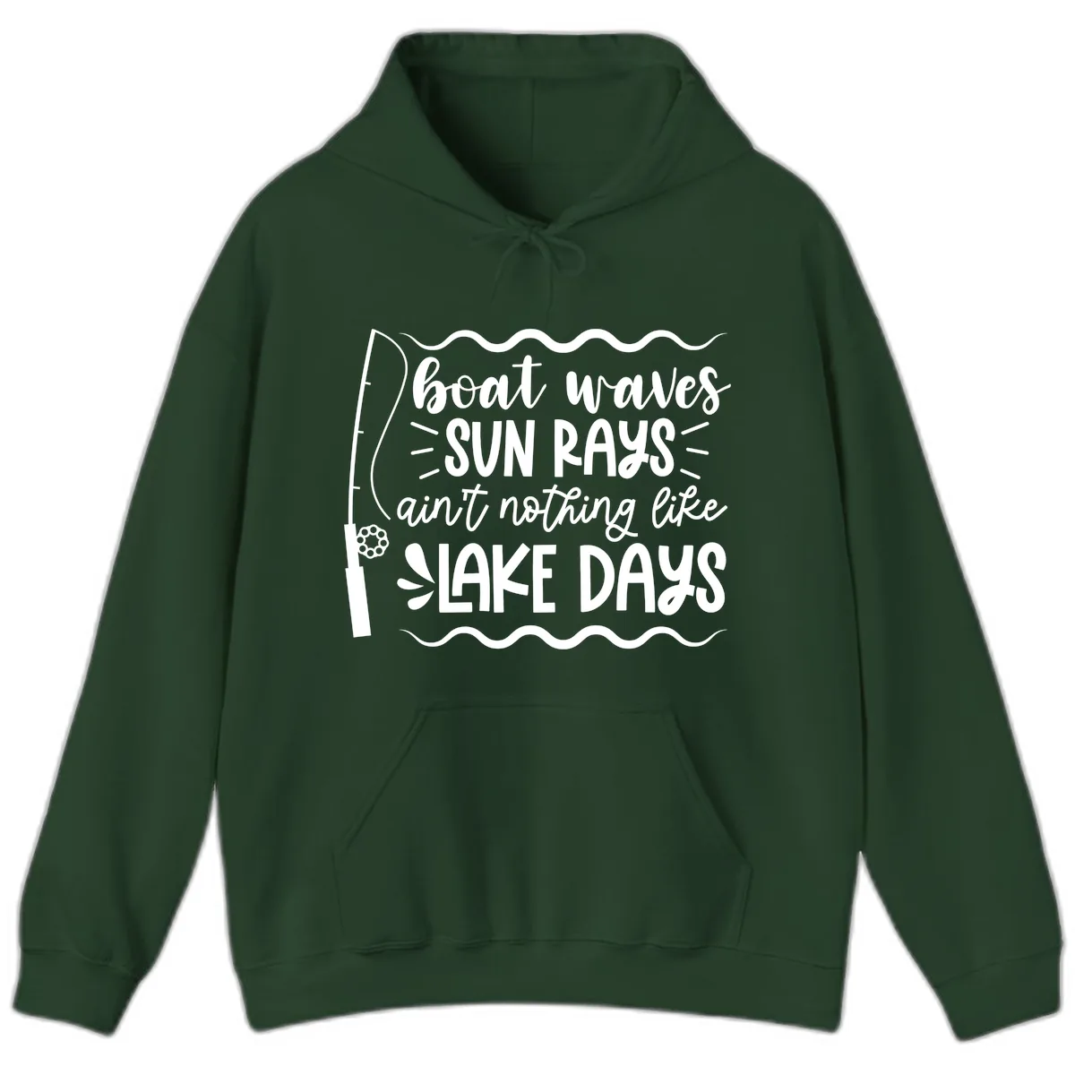 Boat Waves Sun Rays Lake Days Hoodie in Forest Green