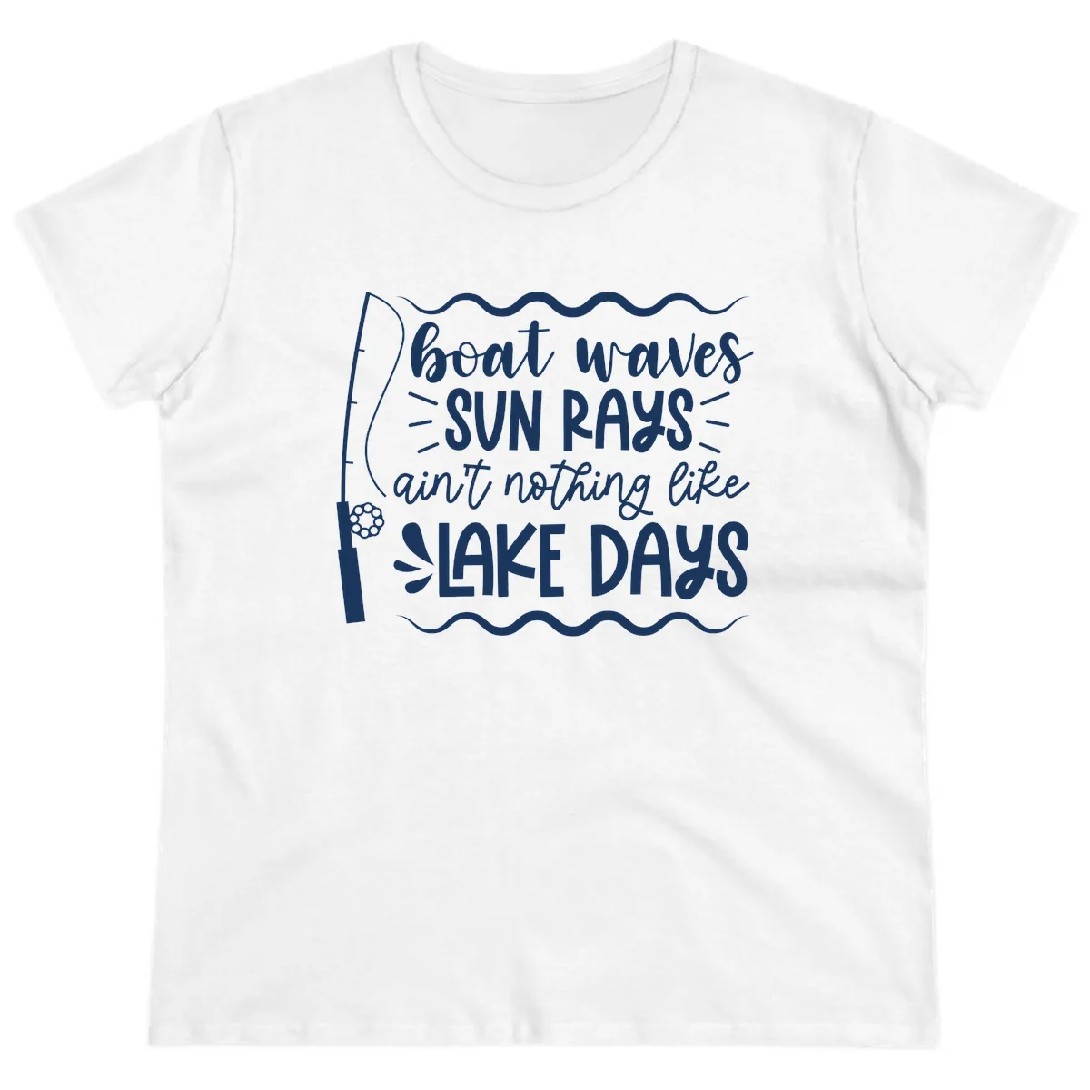 Boat Waves Sun Rays Lake Days Ladies Tee in White