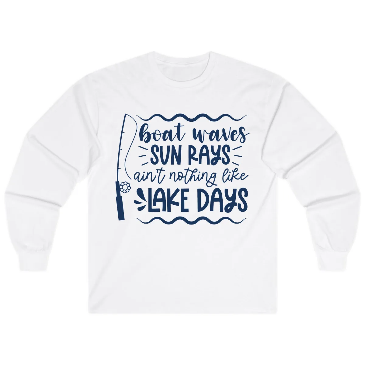 Boat Waves Sun Rays Lake Days Long Sleeve in White