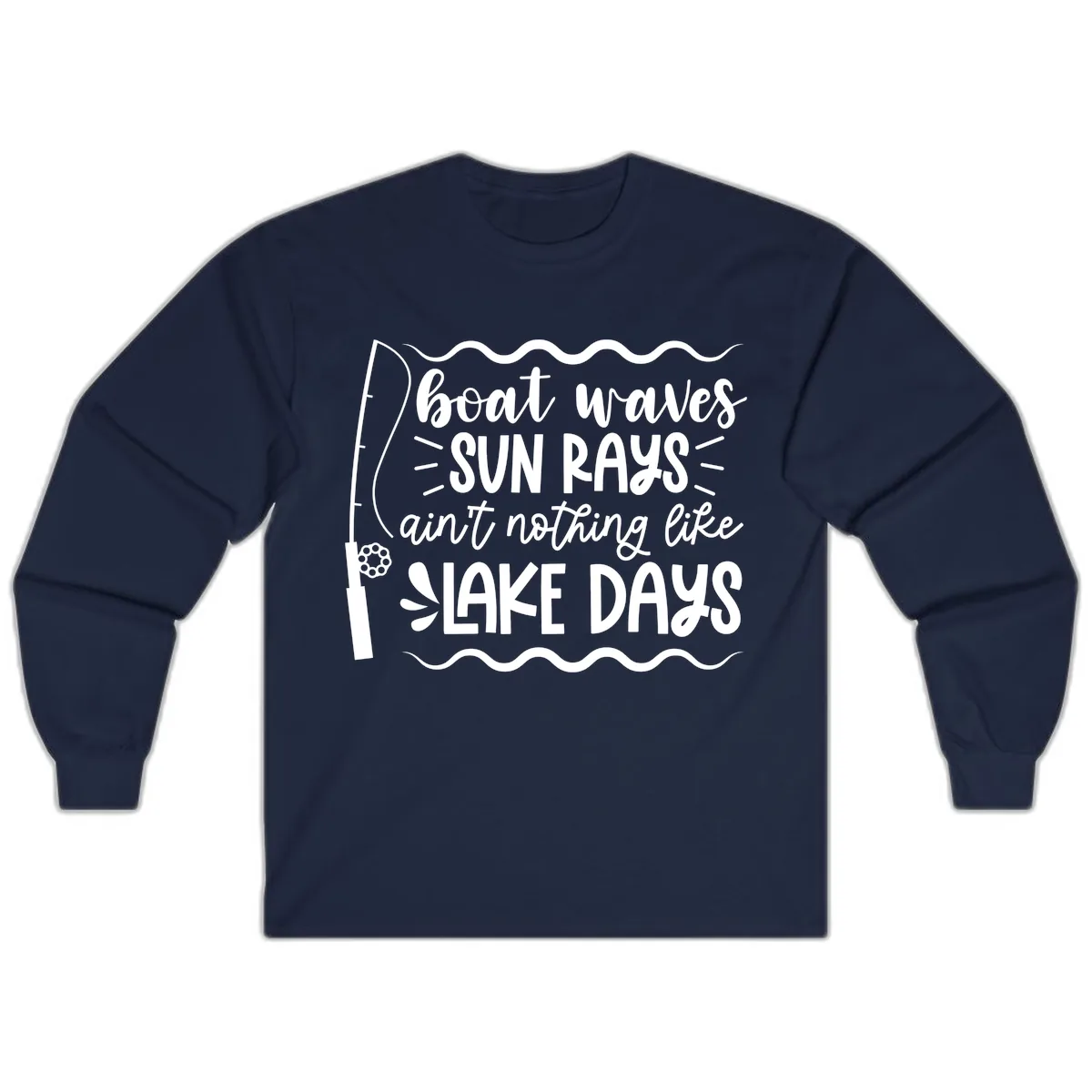 Boat Waves Sun Rays Lake Days Long Sleeve in Navy