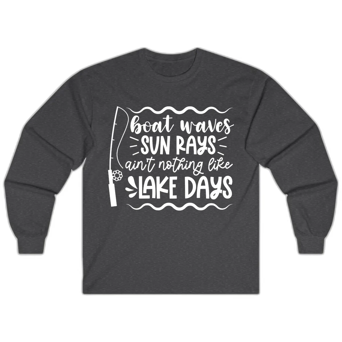 Boat Waves Sun Rays Lake Days Long Sleeve in Dark Heather