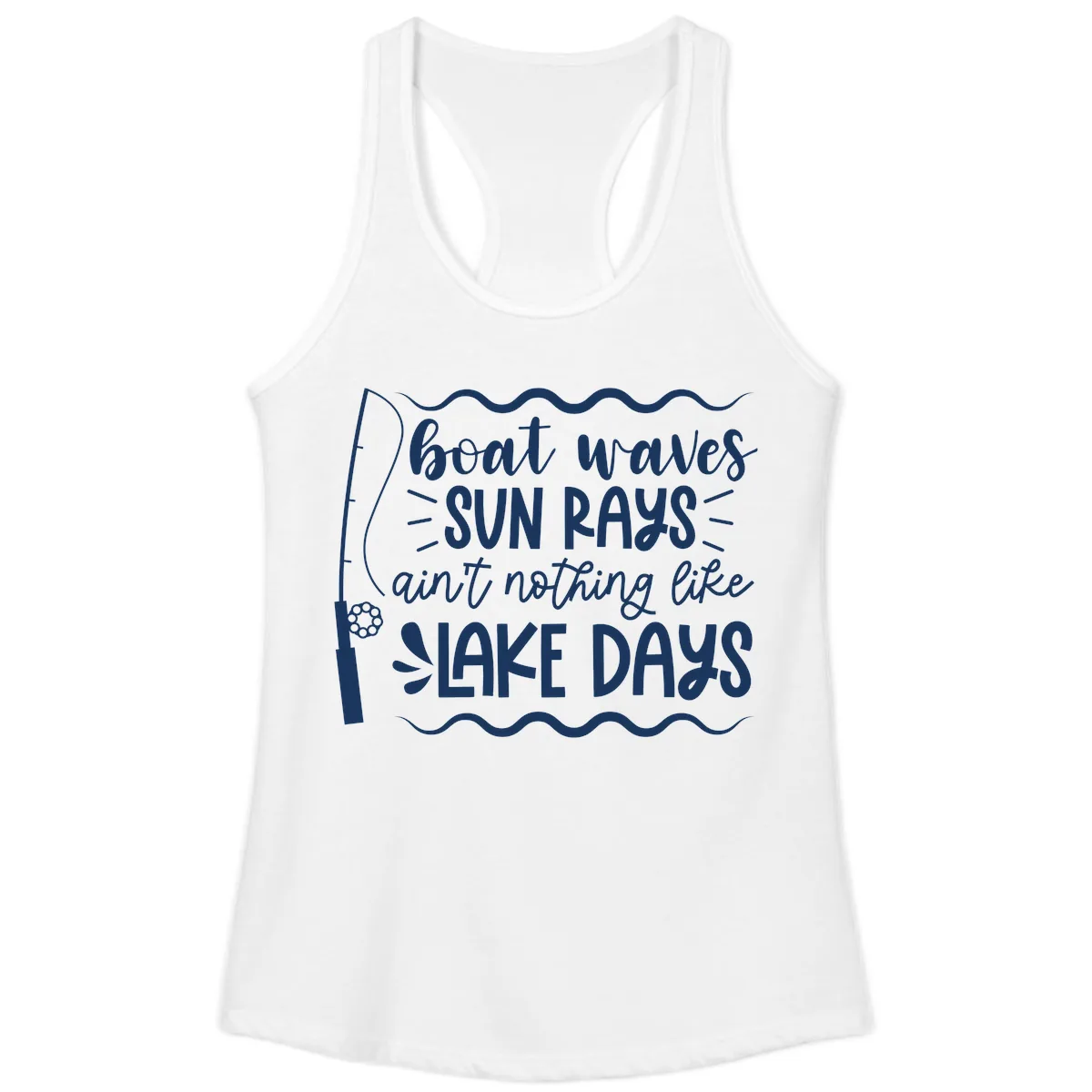 Boat Waves Sun Rays Lake Days Ladies Tank in White