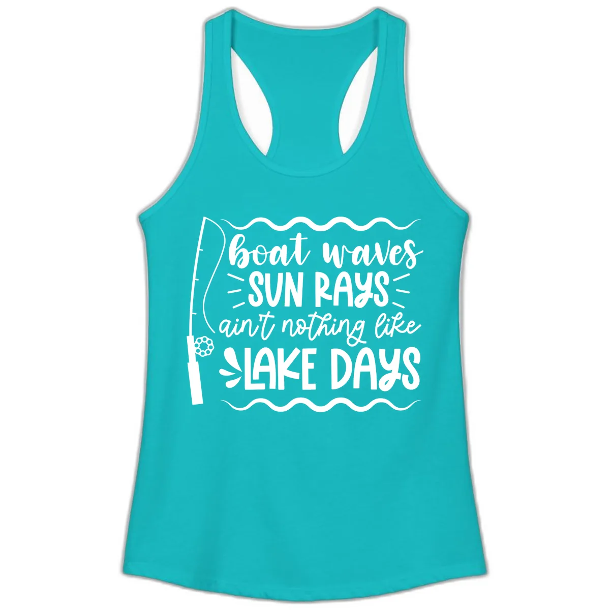 Boat Waves Sun Rays Lake Days Ladies Tank in Tahiti Blue