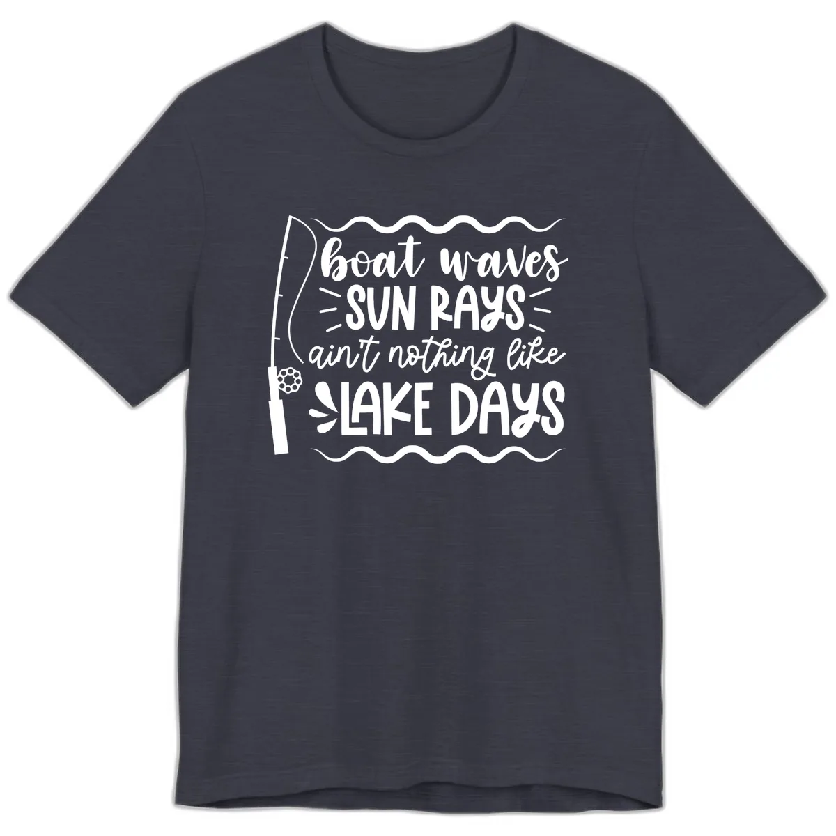 Boat Waves Sun Rays Lake Days Premium T-Shirt in Heather Midnight Navy