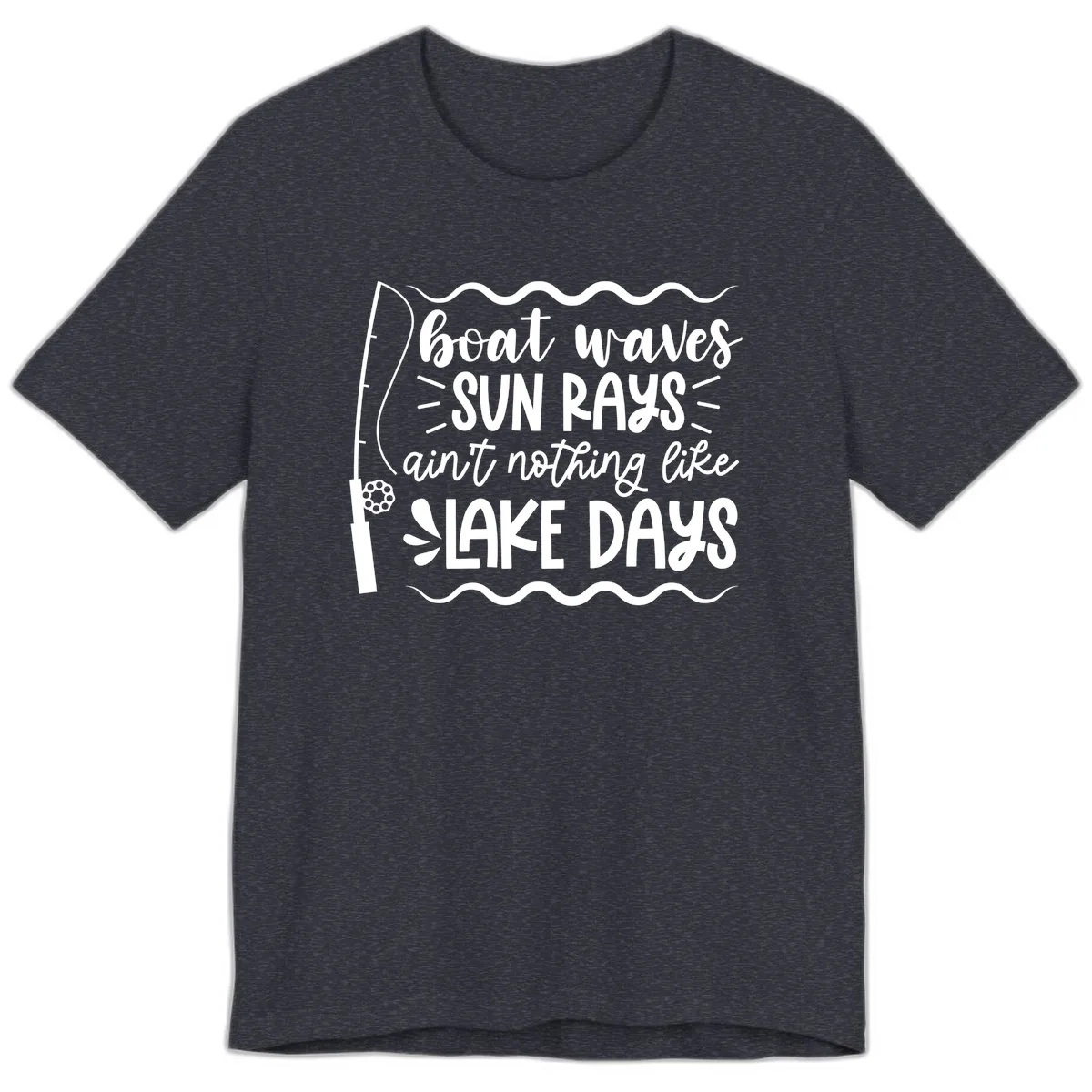Boat Waves Sun Rays Lake Days Premium T-Shirt in Heather Navy