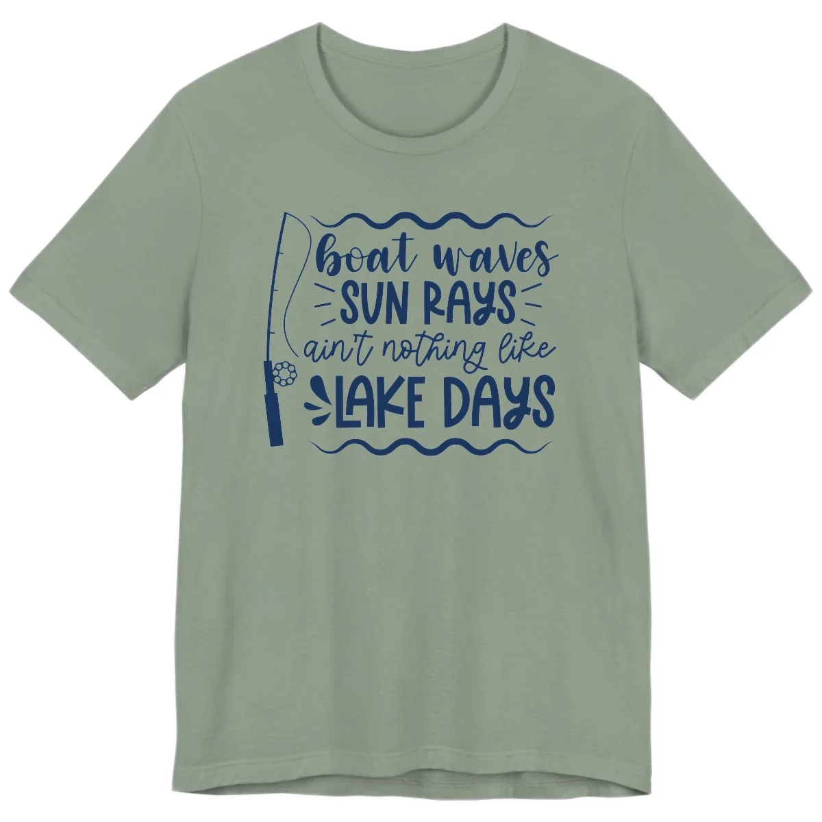 Boat Waves Sun Rays Lake Days Premium T-Shirt in Sage