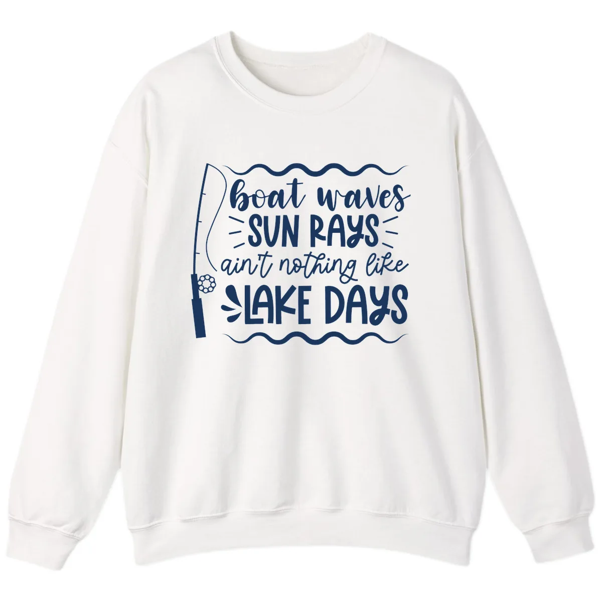 Boat Waves Sun Rays Lake Days Sweatshirt in White