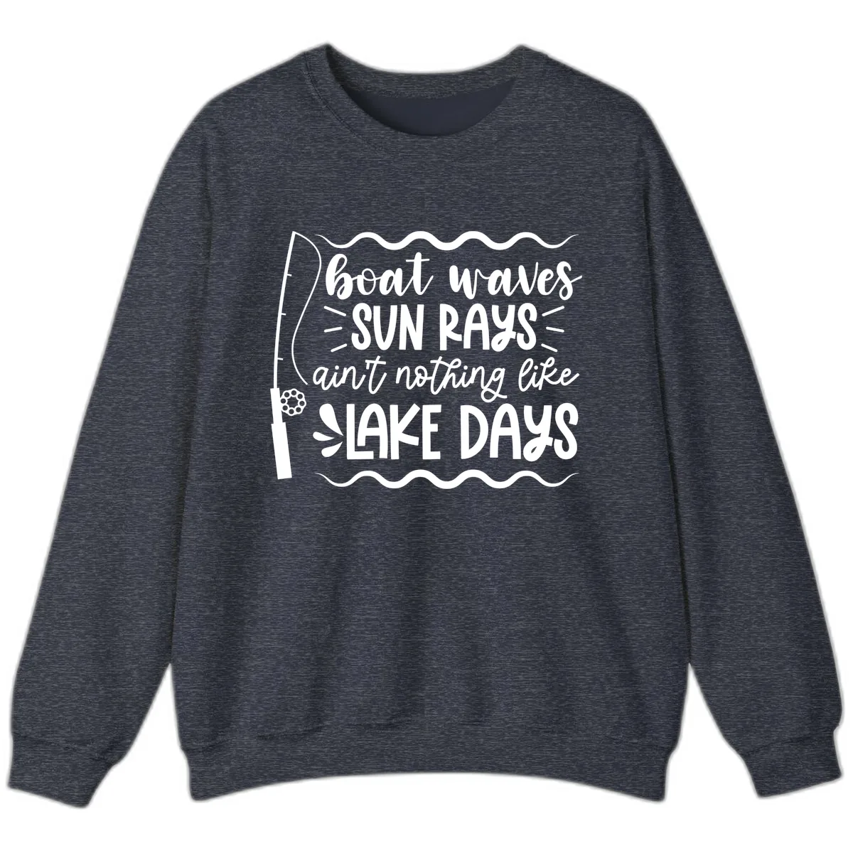 Boat Waves Sun Rays Lake Days Sweatshirt in Heather Sport Dark Navy
