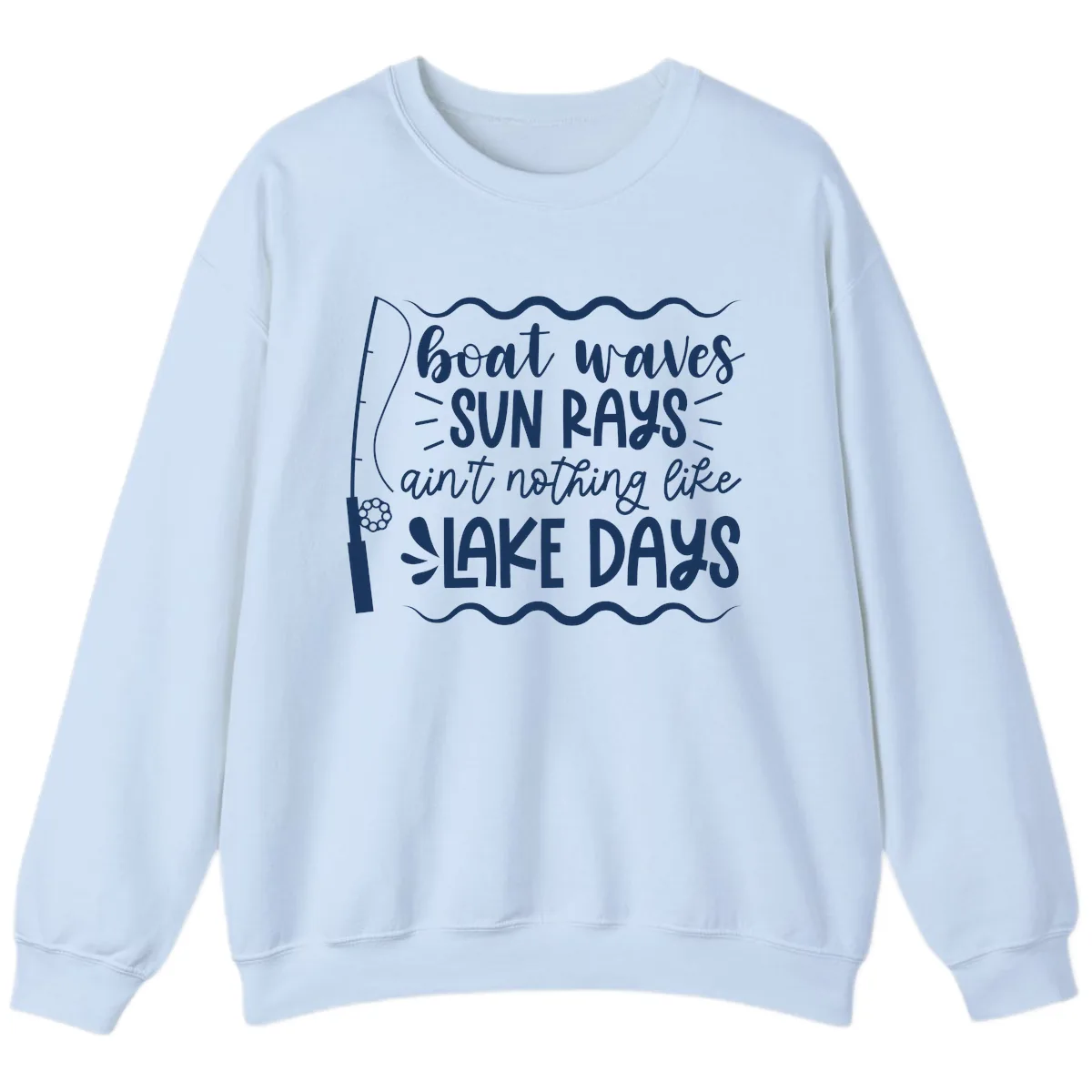 Boat Waves Sun Rays Lake Days Sweatshirt in Light Blue
