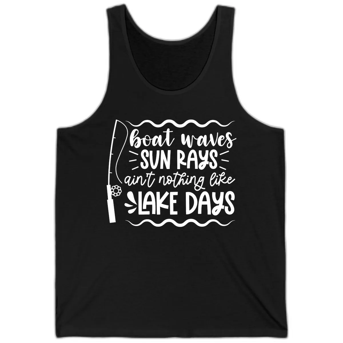 Boat Waves Sun Rays Lake Days Tank in Black