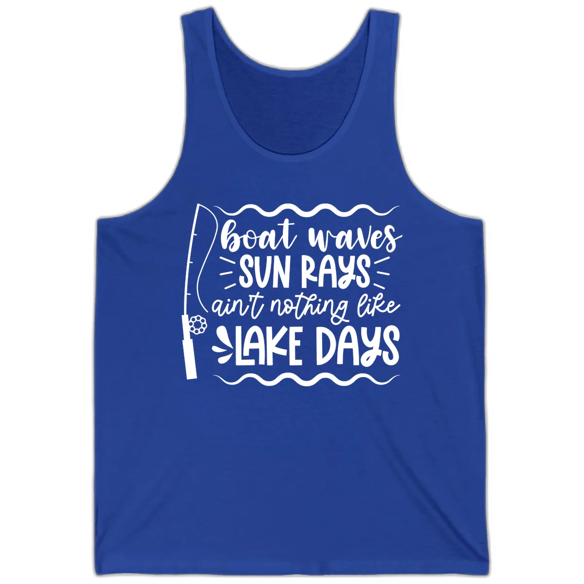 Boat Waves Sun Rays Lake Days Tank in True Royal