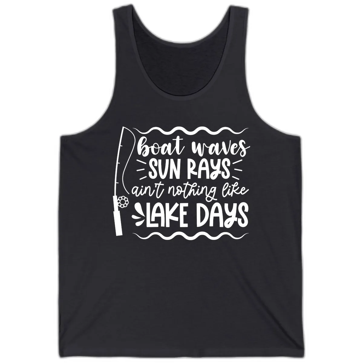 Boat Waves Sun Rays Lake Days Tank in Dark Grey