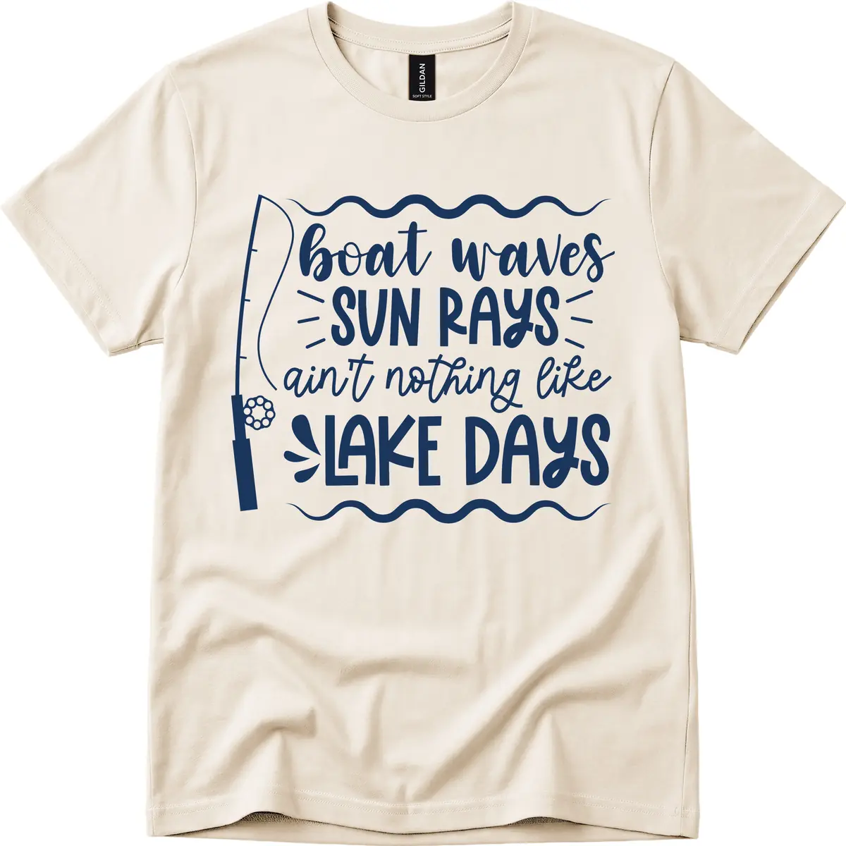 Boat Waves Sun Rays Lake Days T-Shirt in Natural