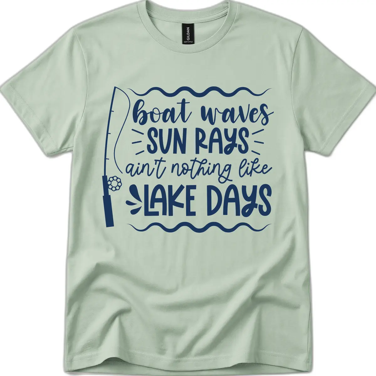 Boat Waves Sun Rays Lake Days T-Shirt in Sage