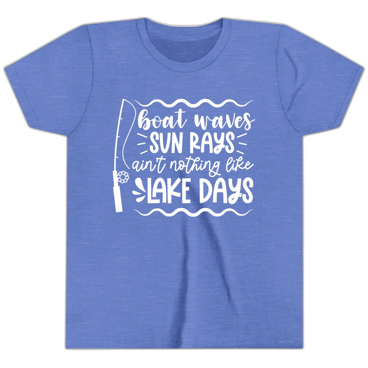 Boat Waves Sun Rays Lake Days Youth T-Shirt in Heather Columbia Blue