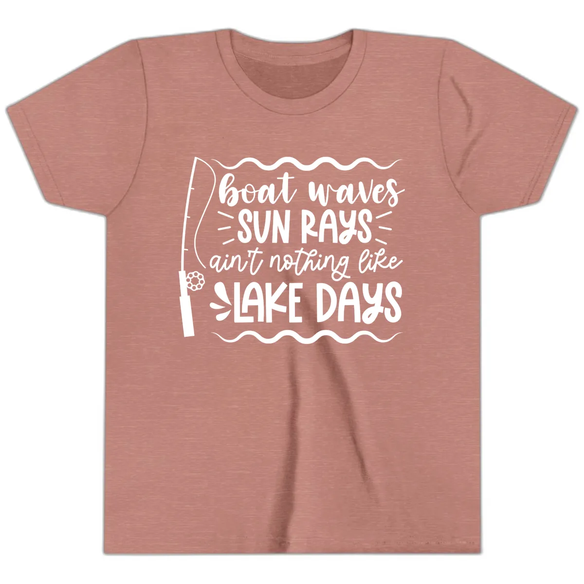 Boat Waves Sun Rays Lake Days Youth T-Shirt in Heather Mauve