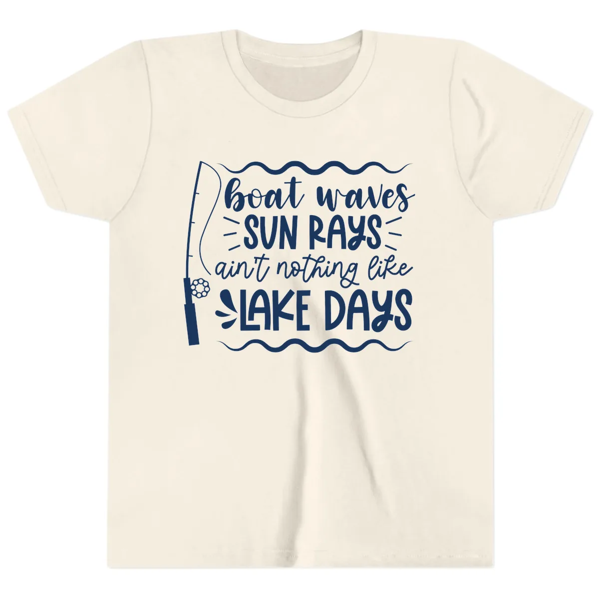 Boat Waves Sun Rays Lake Days Youth T-Shirt in Natural
