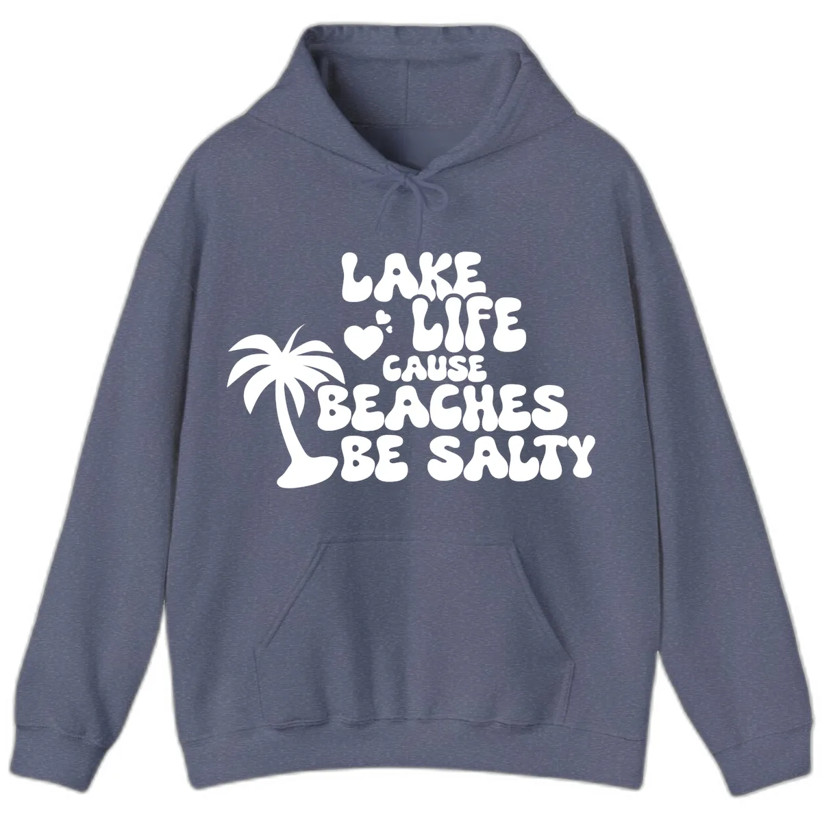 Lake Life Cause Beaches Be Salty Hoodie in Heather Navy