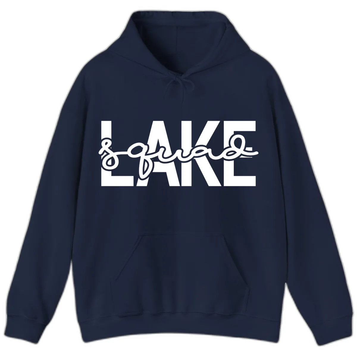 Lake Squad Typography Design Hoodie in Navy