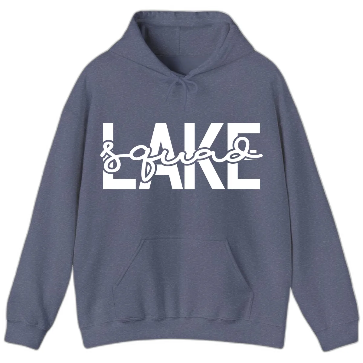 Lake Squad Typography Design Hoodie in Heather Navy