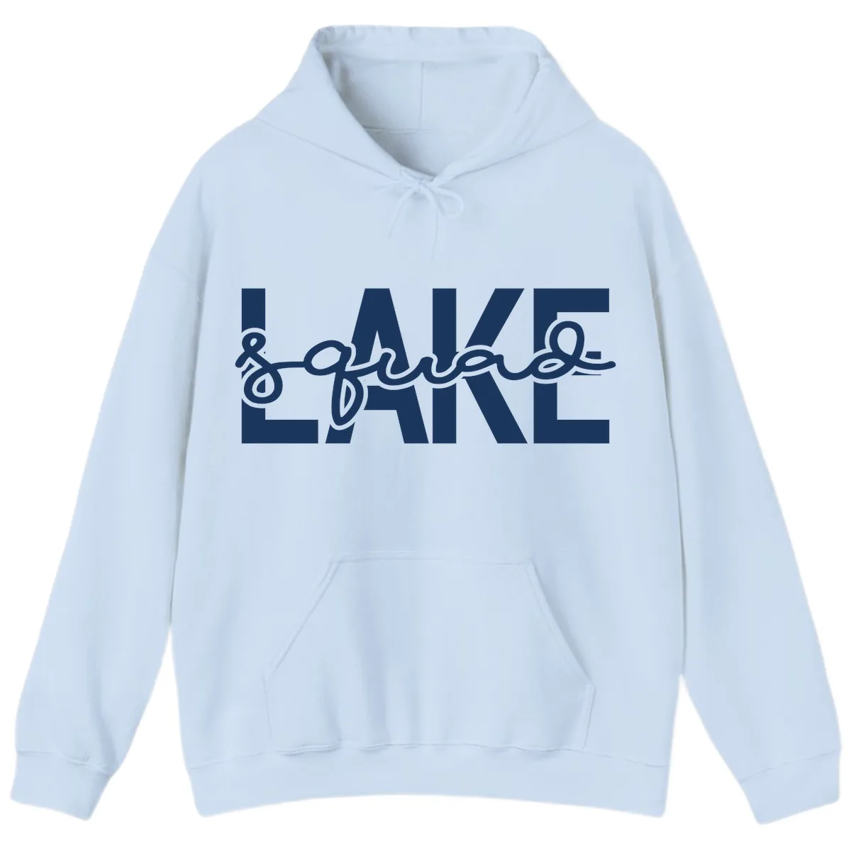 Lake Squad Typography Design Hoodie in Light Blue