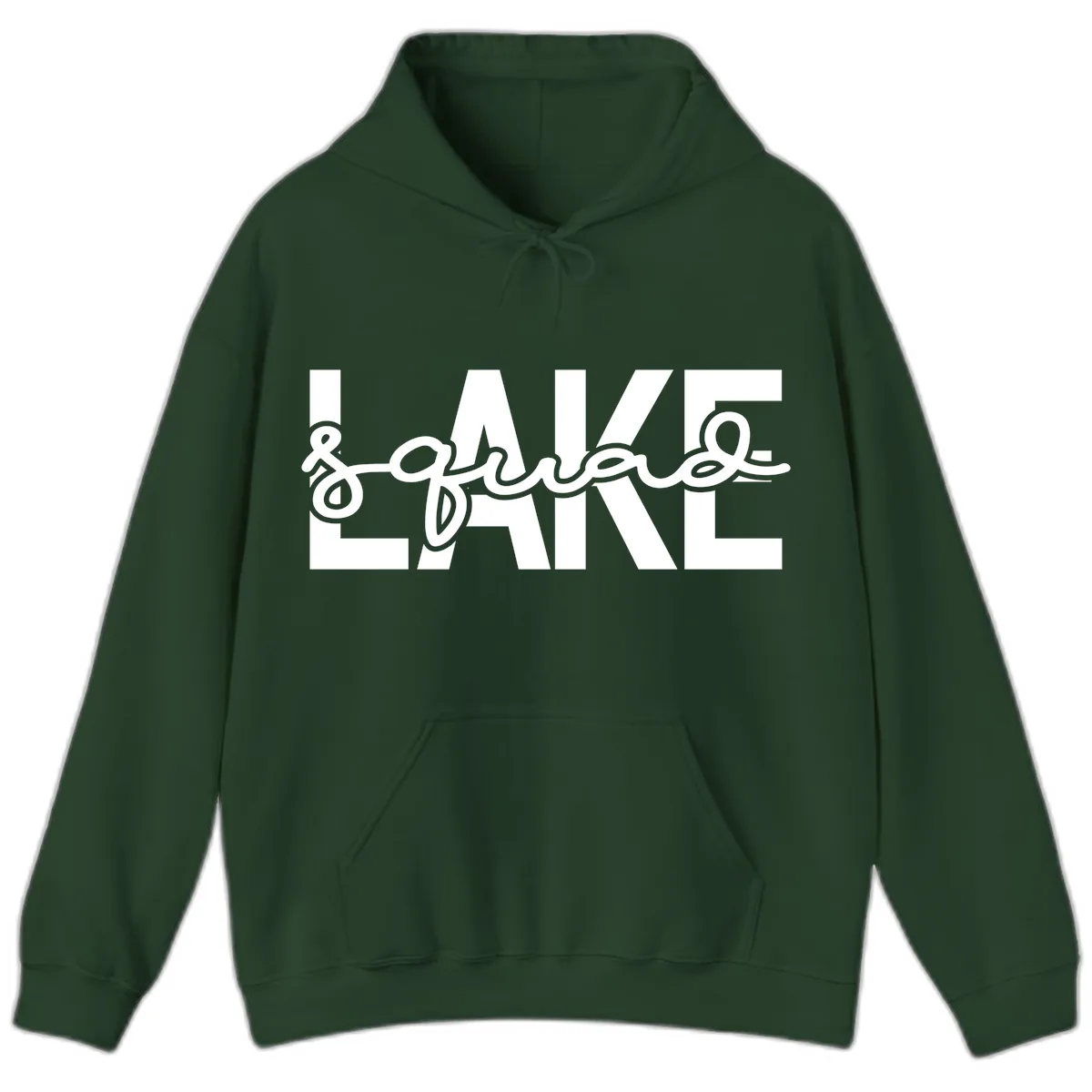 Lake Squad Typography Design Hoodie in Forest Green