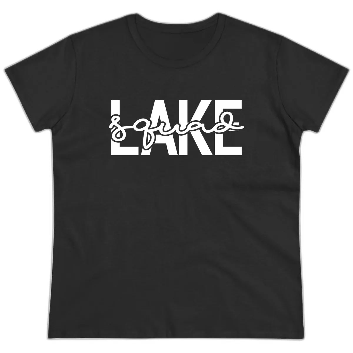 Lake Squad Typography Design Ladies Tee in Black