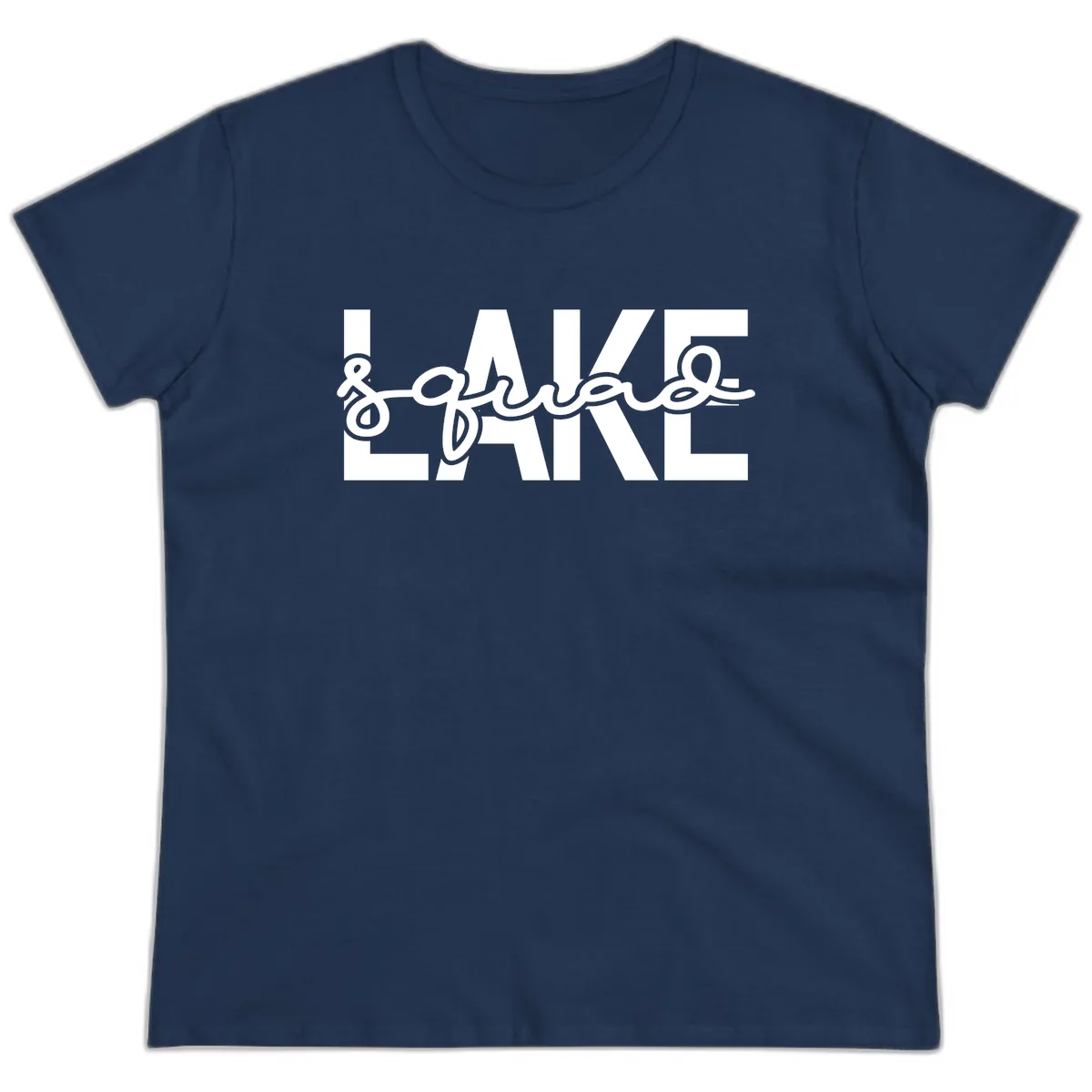 Lake Squad Typography Design Ladies Tee in Navy