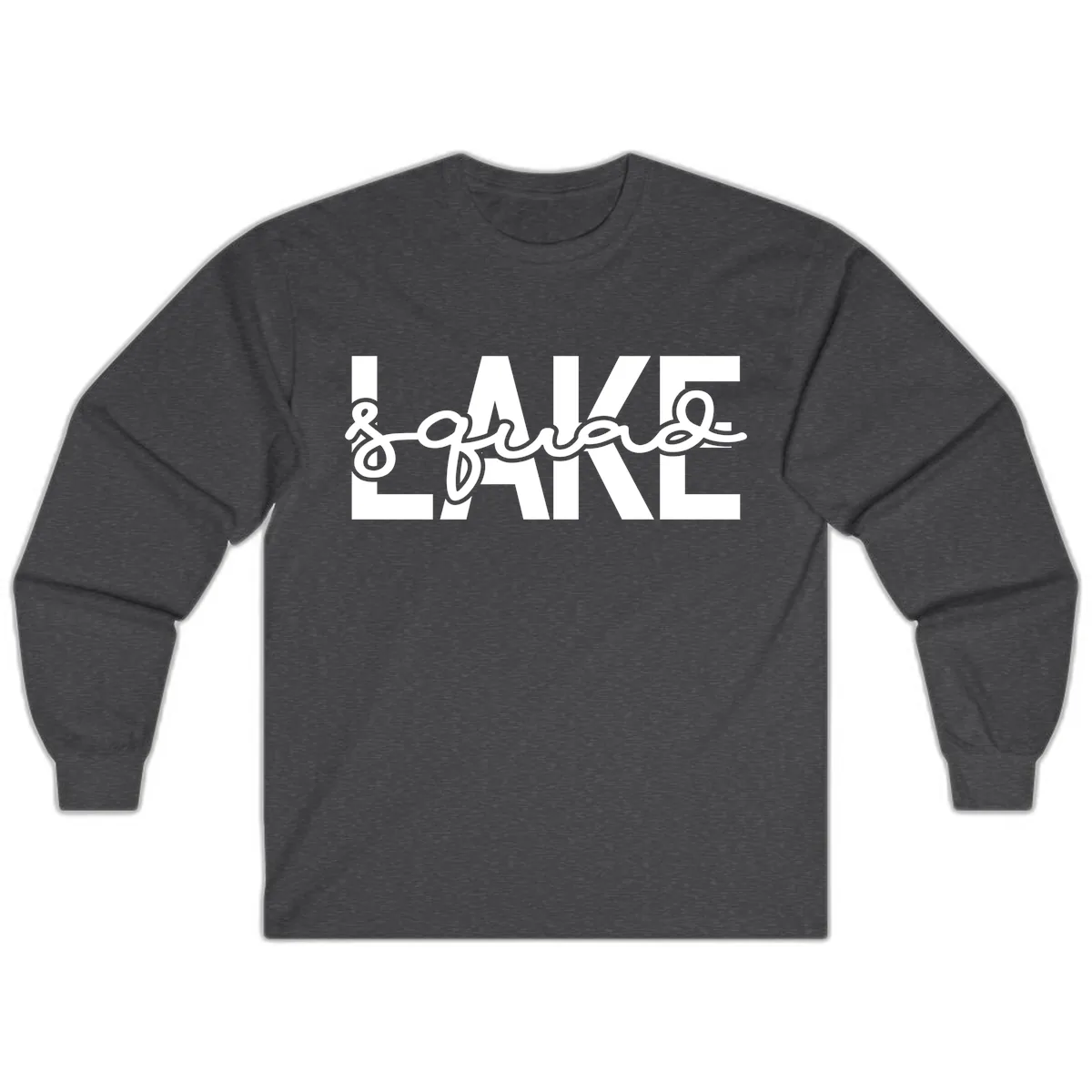Lake Squad Typography Design Long Sleeve in Dark Heather