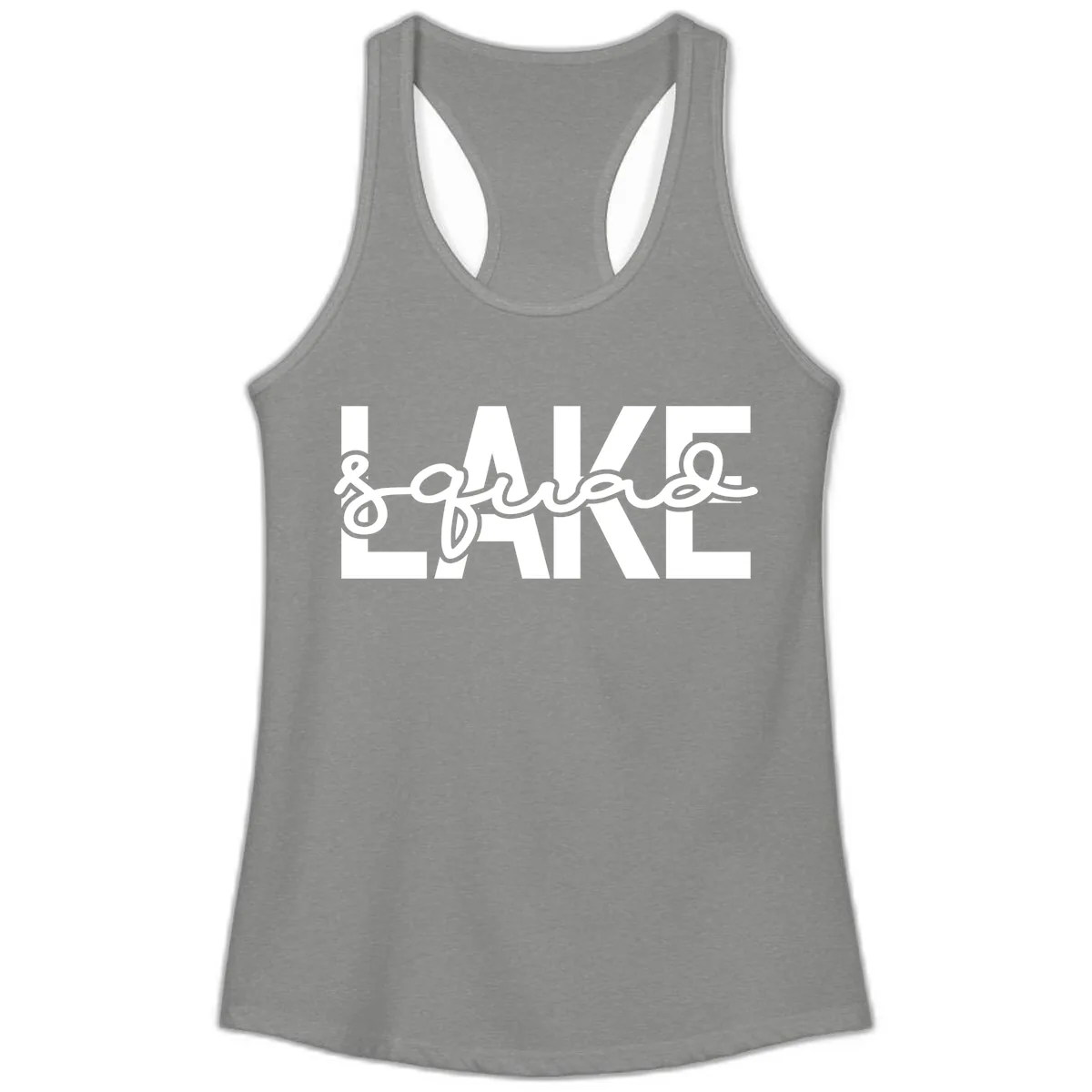 Lake Squad Typography Design Ladies Tank in Heather Grey