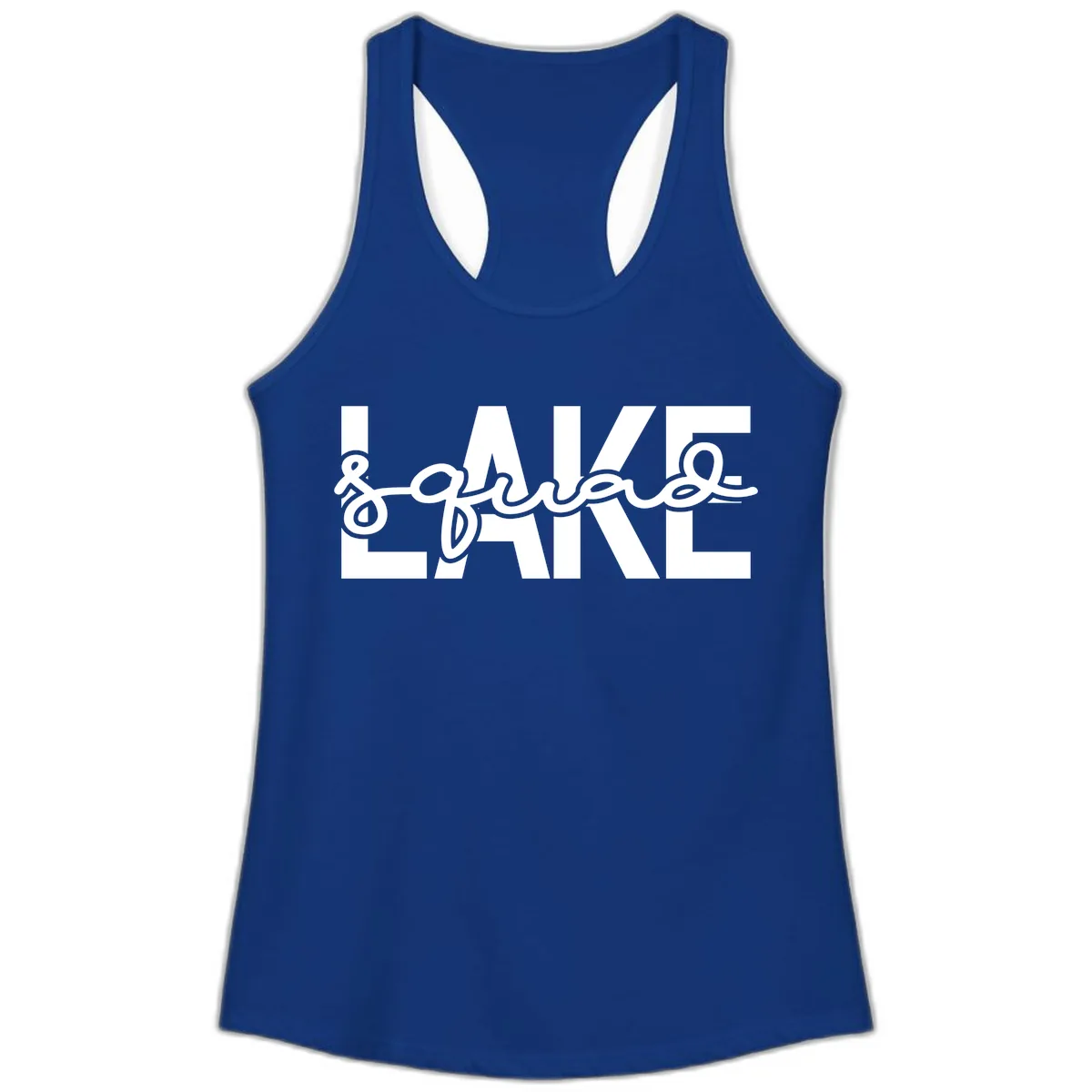 Lake Squad Typography Design Ladies Tank in Solid Royal