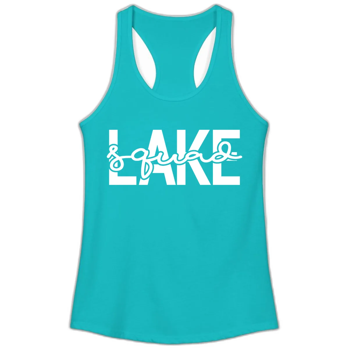 Lake Squad Typography Design Ladies Tank in Tahiti Blue