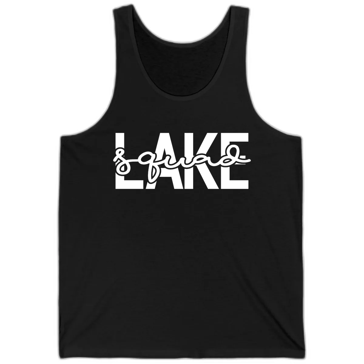 Lake Squad Typography Design Tank in Black