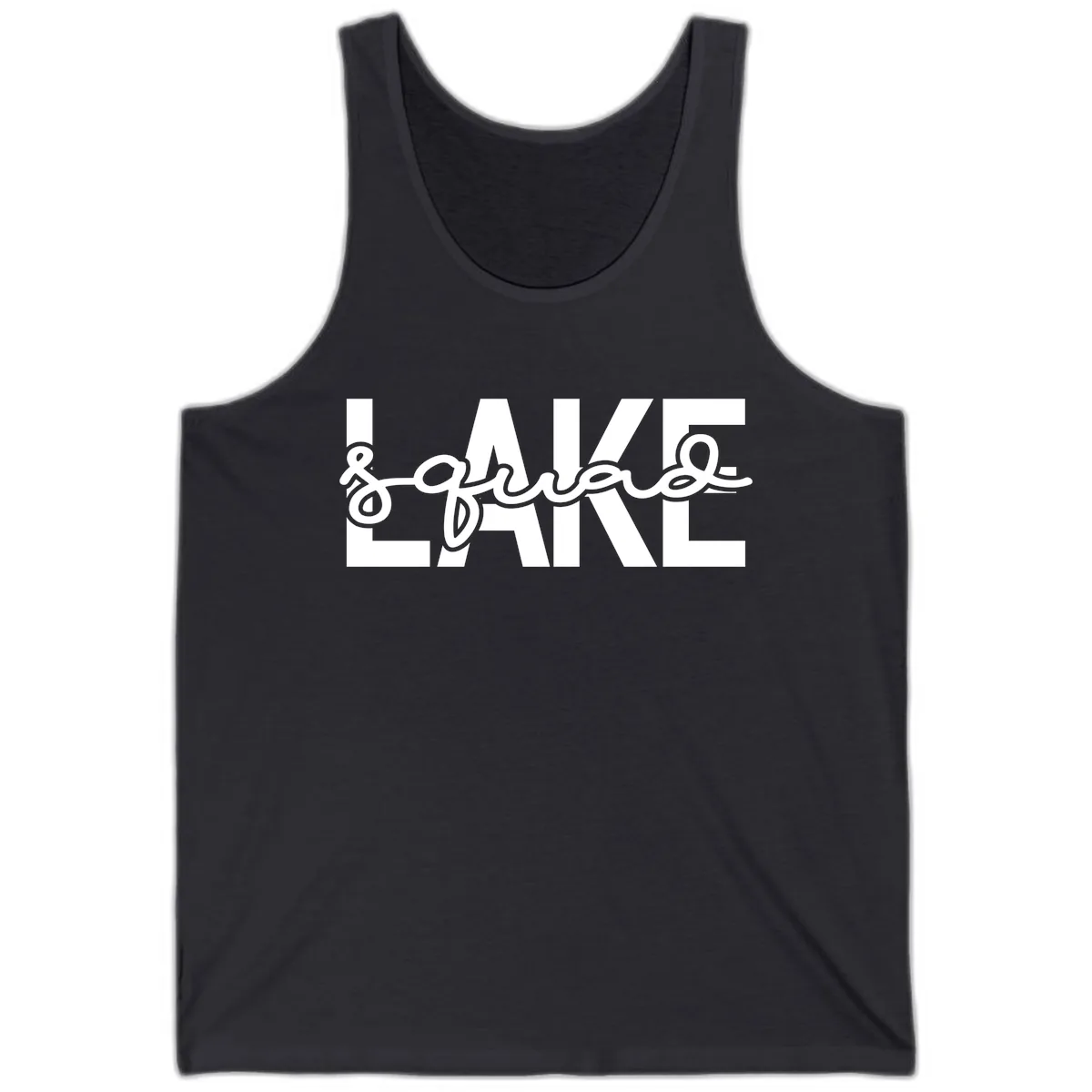 Lake Squad Typography Design Tank in Dark Grey