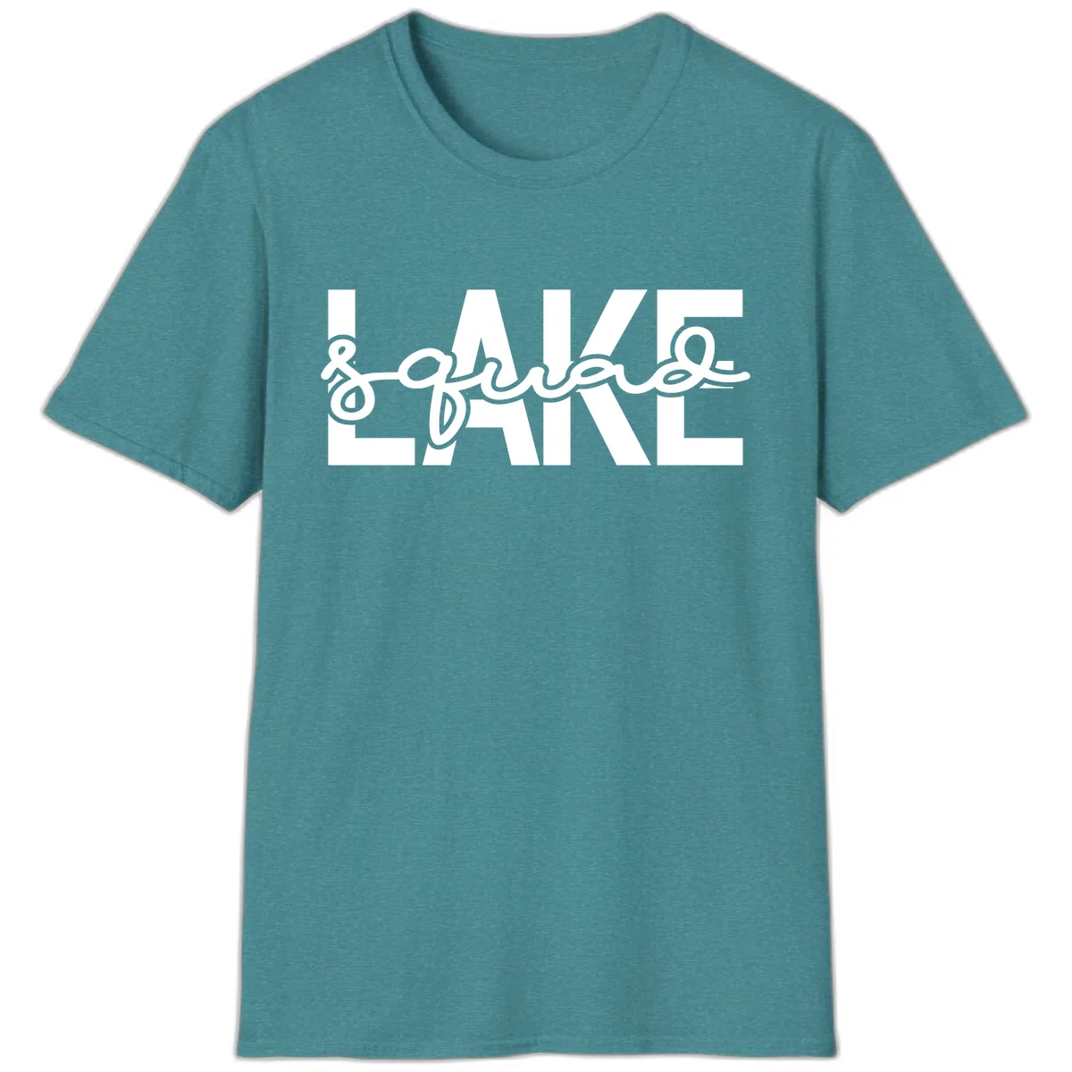 Lake Squad Typography Design T-Shirt in Heather Galapagos Blue
