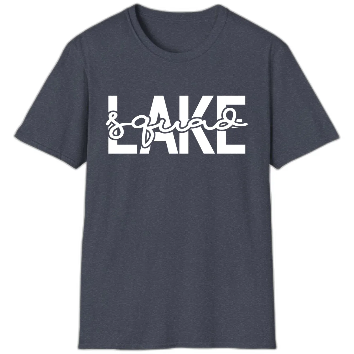 Lake Squad Typography Design T-Shirt in Heather Navy