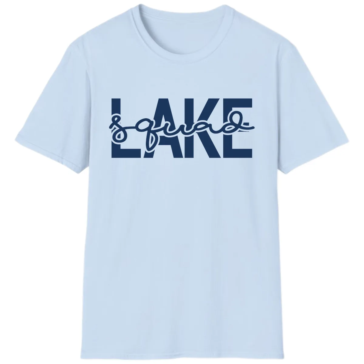 Lake Squad Typography Design T-Shirt in Light Blue