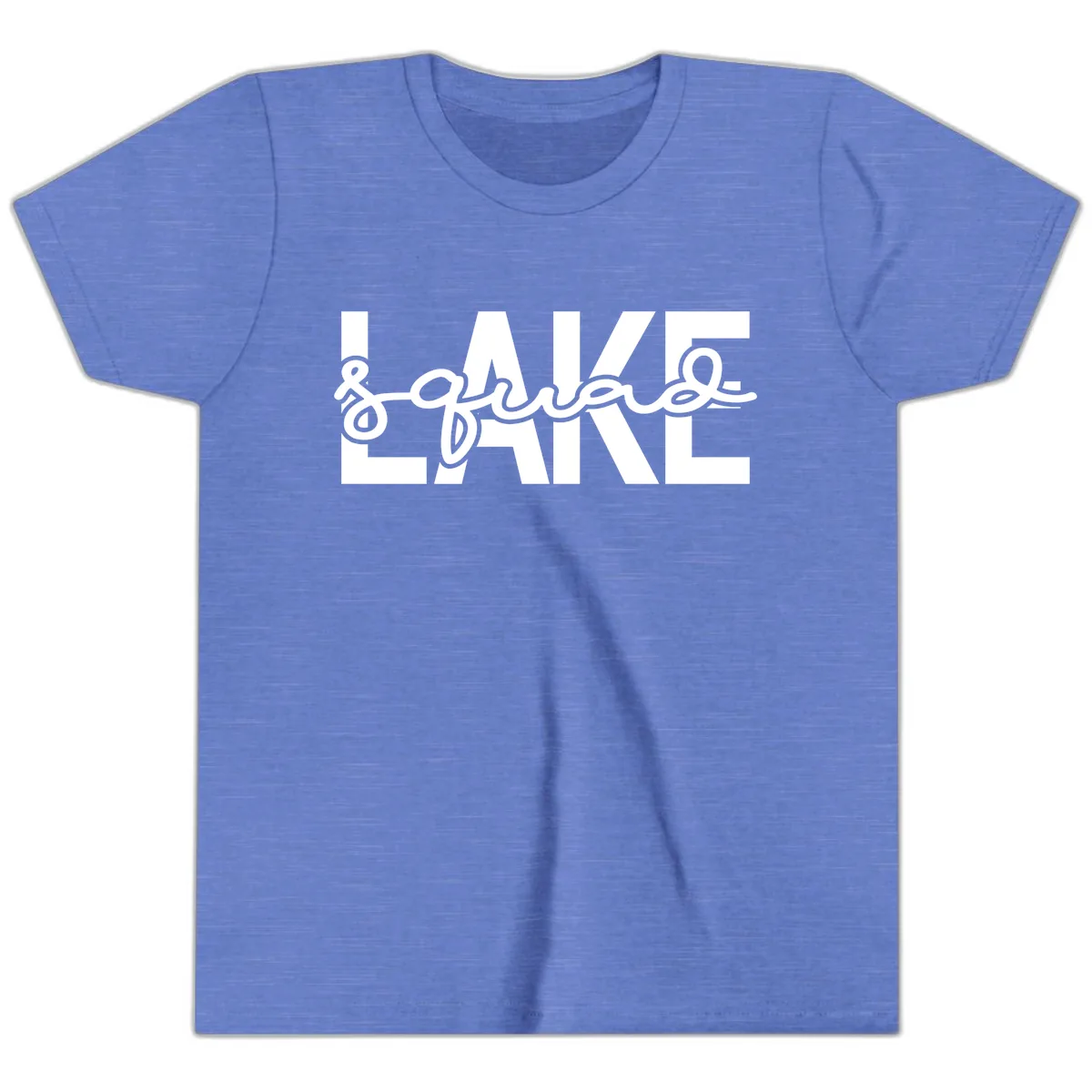 Lake Squad Typography Design Youth T-Shirt in Heather Columbia Blue