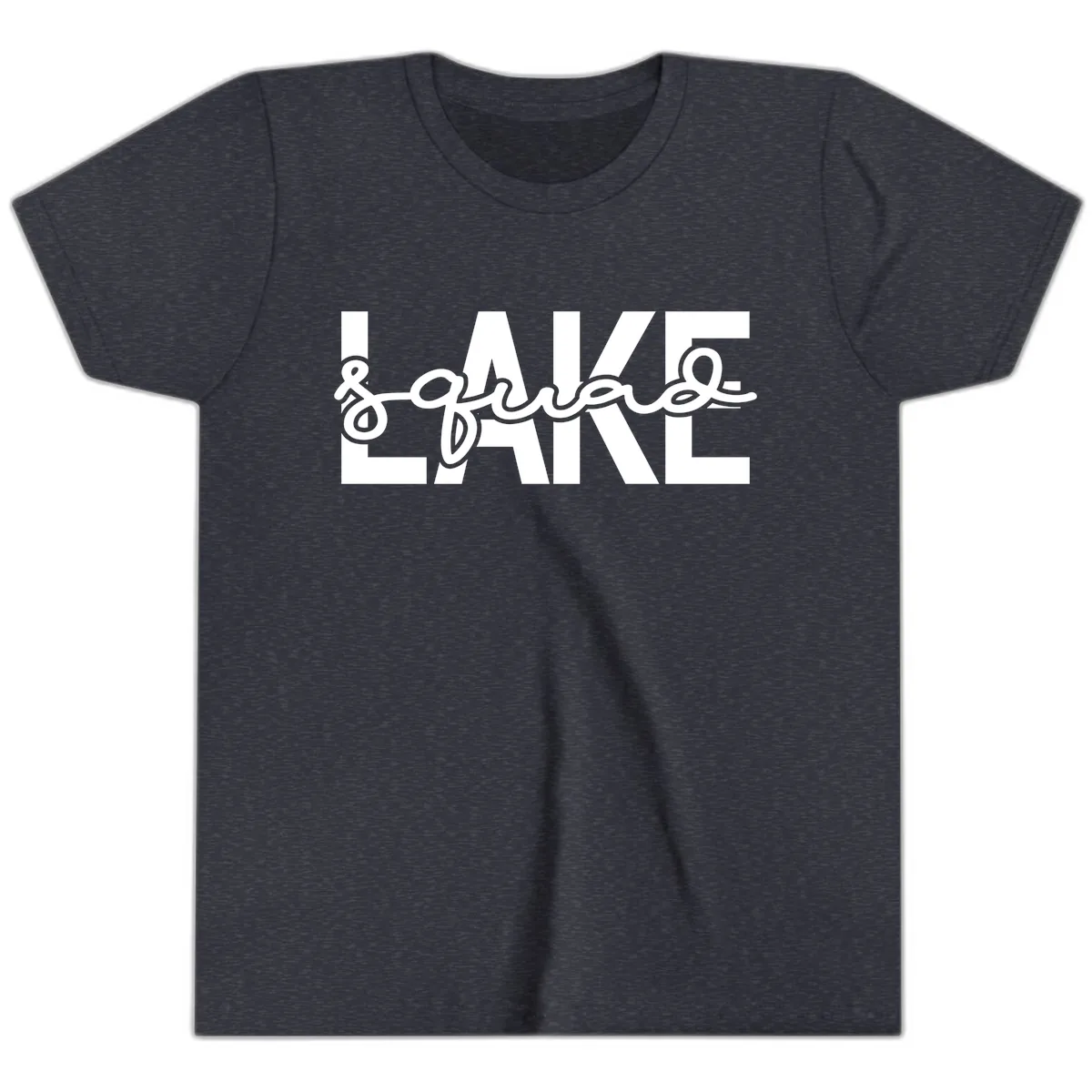 Lake Squad Typography Design Youth T-Shirt in Heather Navy