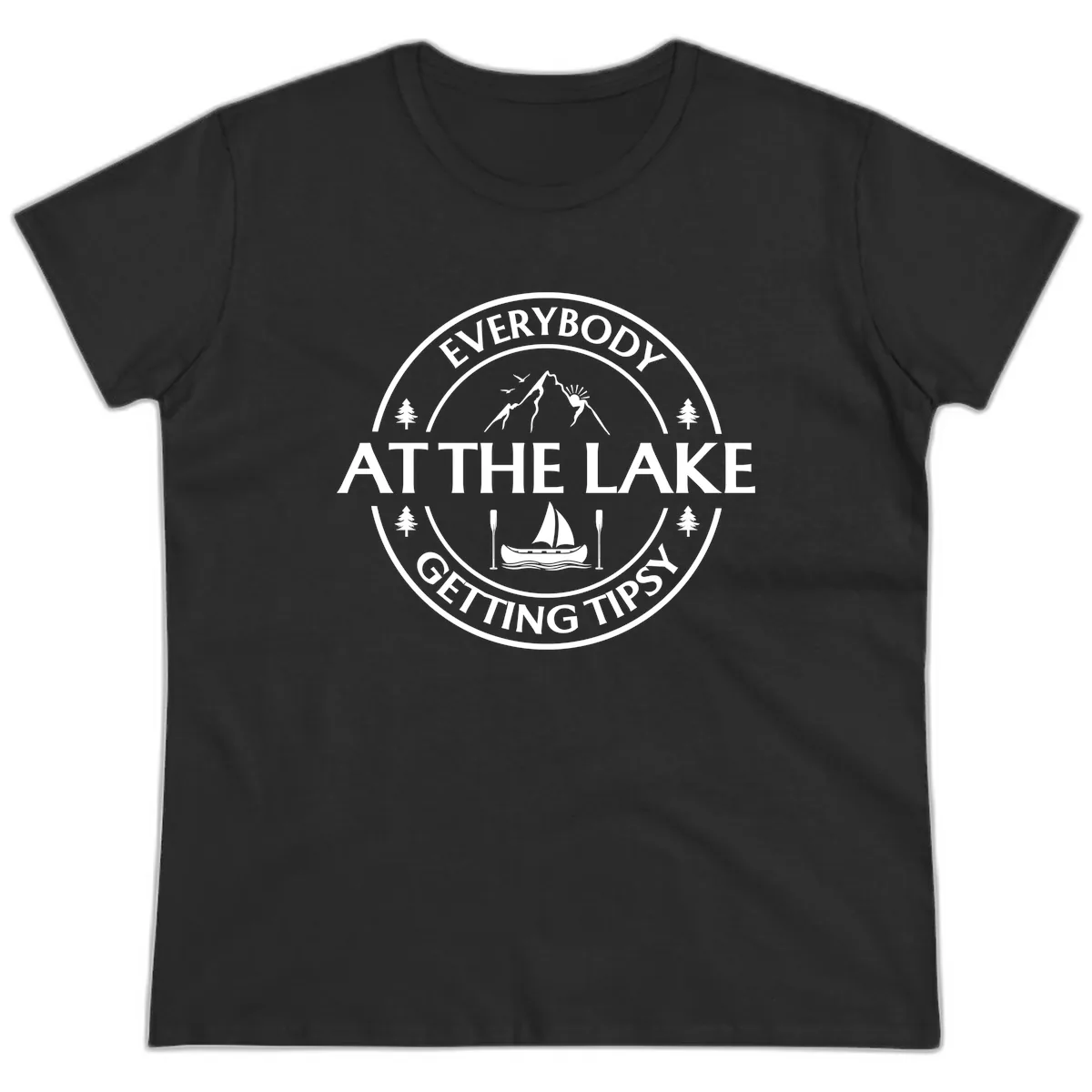 Everybody At The Lake Getting Tipsy Design Ladies Tee in Black
